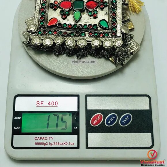 Ethnic Afghan Tribal Necklace, Handcrafted Afghan Necklace with Red and Green - Picture 11 of 11